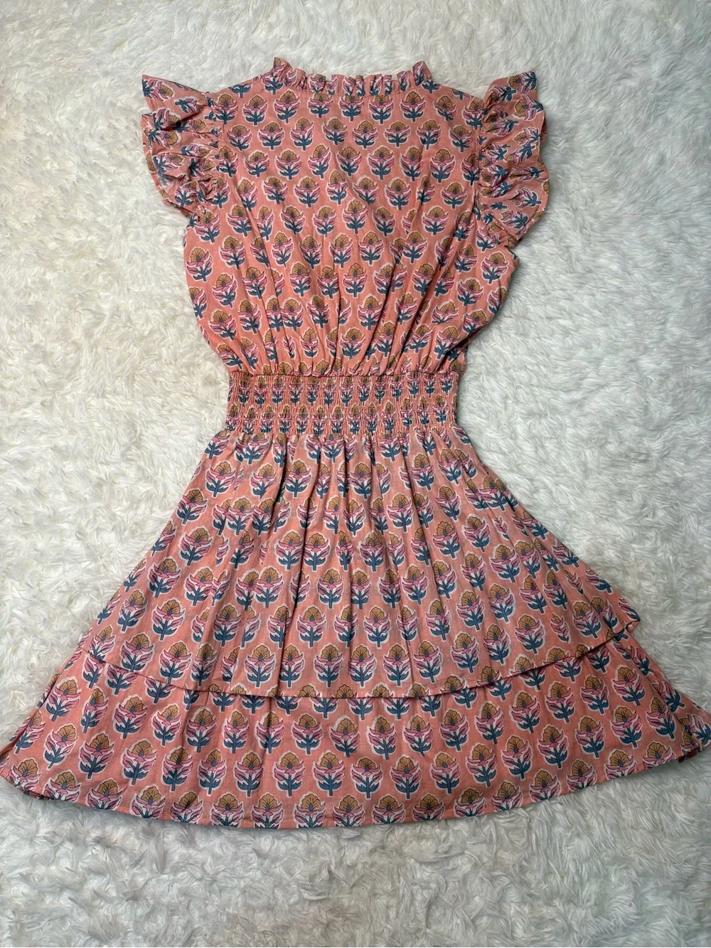 Marea by Liz Joy Sarah Flutter Dress in Coral Multi, EUC size small - Picture 6 of 7